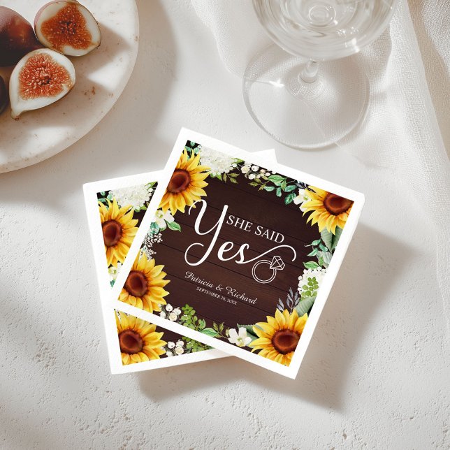 Serviette En Papier Fête de fiançailles Rustique Tournesol Elle a dit  (Créateur téléchargé)