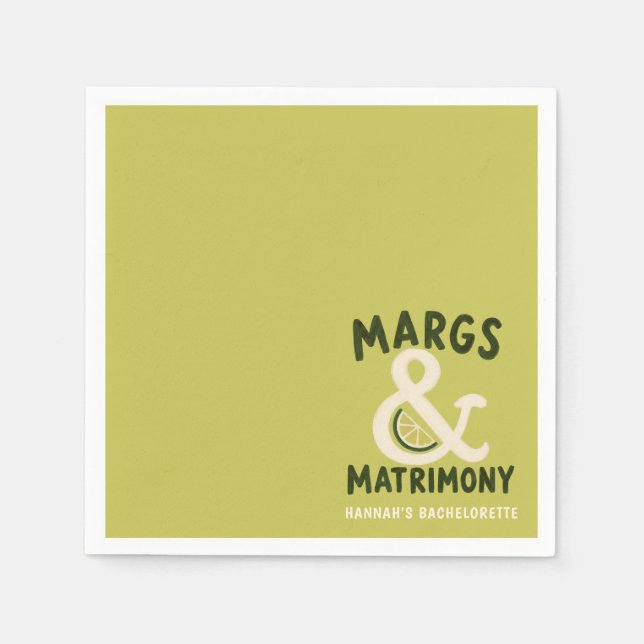 Serviette En Papier Fête de Fiançailles Vert Citron Margs & Matrimony (Devant)