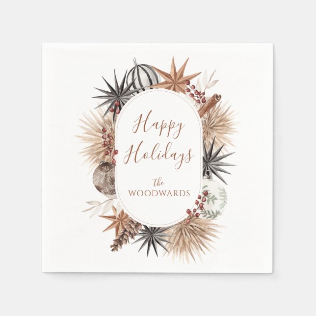 Serviette En Papier Fête de fin d'année avec botaniques séchées Boho  (Devant)