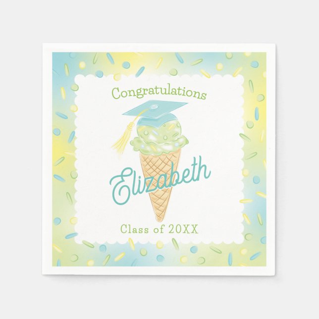 Serviette En Papier Fête de fin d'études avec glace Bleu Vert (Devant)