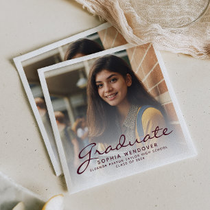 Serviette En Papier Fête de fin d'études avec photo en écriture bourgu