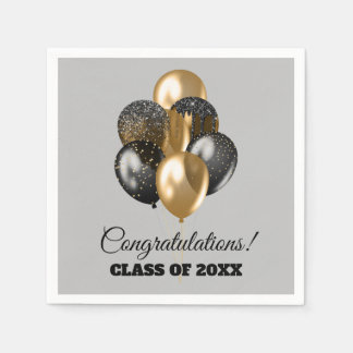 Serviette En Papier Fête de fin d'études Ballons noirs et dorés Gris