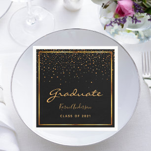 Serviette En Papier Fête de fin d'études diplômé noir or
