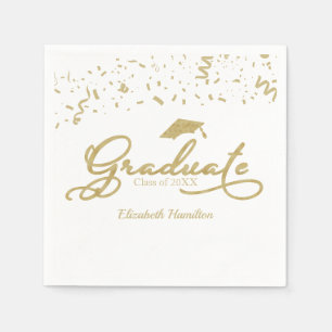 Serviette En Papier Fête de fin d'études en feuille d'or Blanc