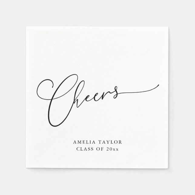 Serviette En Papier Fête de fin d'études Minimal Black White Script (Devant)