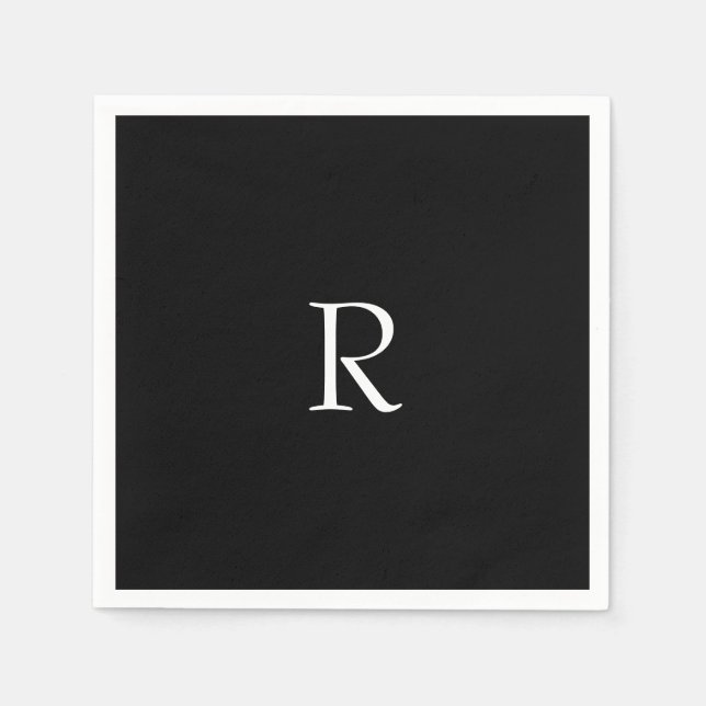 Serviette En Papier Fête de fin d'études Noir Blanc Monogramme Initial (Devant)