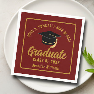 Serviette En Papier Fête de fin d'études personnalisée Marron Or Diplô