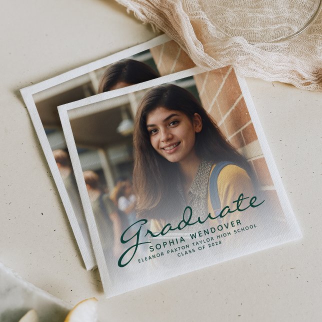 Serviette En Papier Fête de fin d'études Photo Script Vert 2026 (Créateur téléchargé)