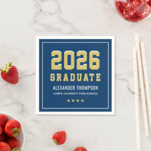 Serviette En Papier Fête de fin d'études Varsity Gold Navy 2026