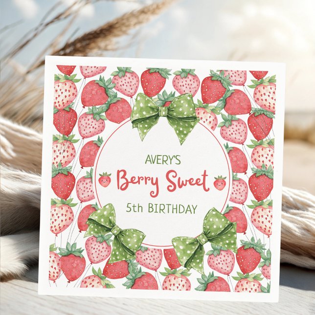 Serviette En Papier Fête de fraise sucrée pour les 5 ans  (Créateur téléchargé)