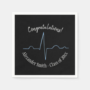 Serviette En Papier Fête de graduation cardiologue noir et bleu