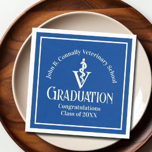 Serviette En Papier Fête de graduation de l'école vétérinaire bleue pe