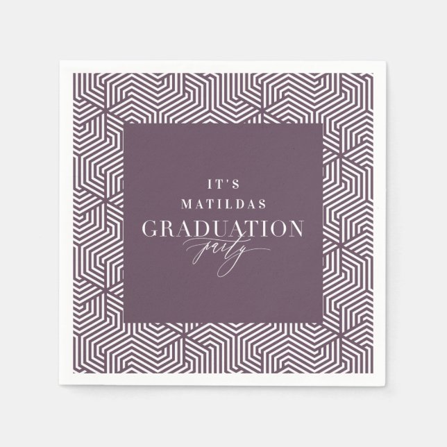 Serviette En Papier Fête de graduation géométrique et script moderne (Devant)