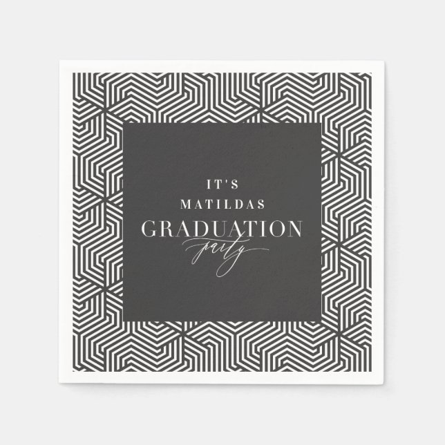 Serviette En Papier Fête de graduation géométrique et script moderne (Devant)