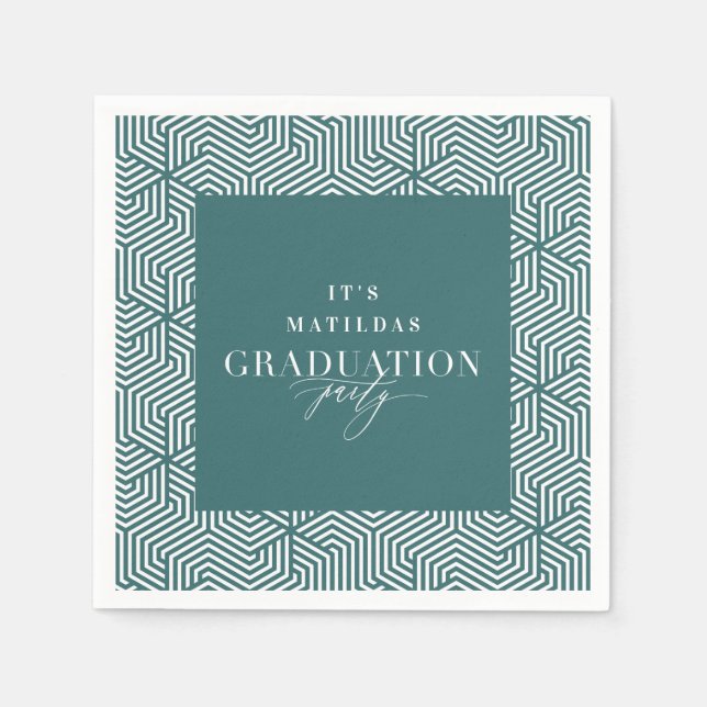 Serviette En Papier Fête de graduation géométrique et script moderne (Devant)