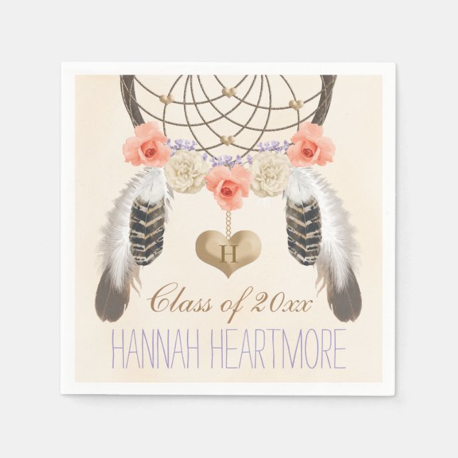 Serviette En Papier Fête de graduation Monogrammed Boho Dream Catcher (Devant)