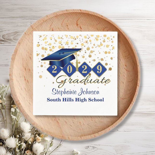 Serviette En Papier Fête de graduation personnalisée Blue Gold (Custom Graduation Party Blue Gold Napkins)