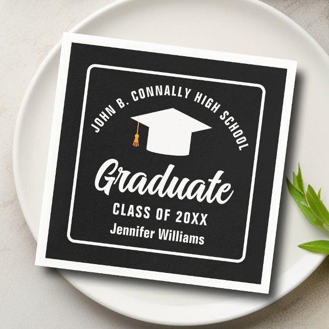 Serviette En Papier Fête de graduation personnalisée en noir blanc mod (Créateur téléchargé)