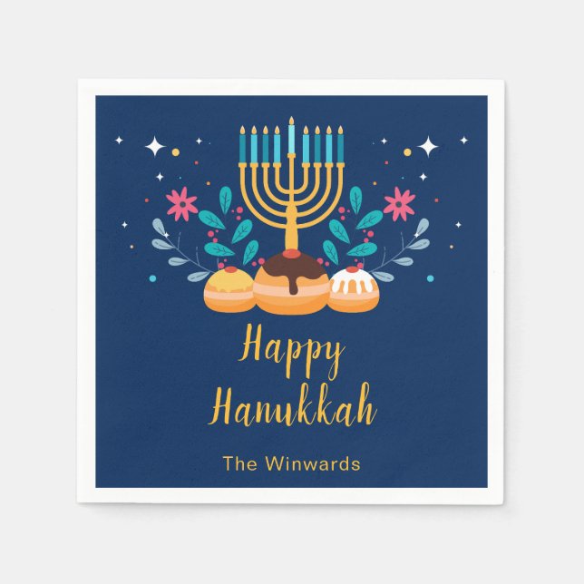 Serviette En Papier Fête de Hanoukka avec menorah  (Devant)