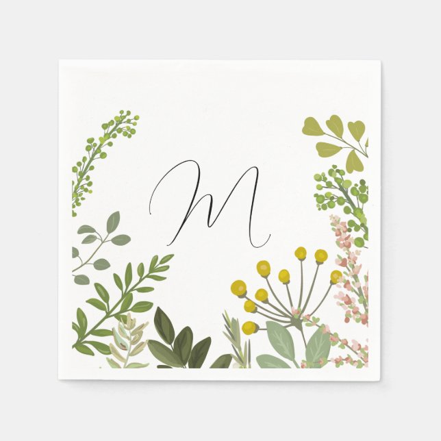 Serviette En Papier Fête de jardin estivale Evergreen avec initiale pe (Devant)
