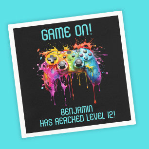 Serviette En Papier Fête de jeu vidéo Boy Teal Level Up