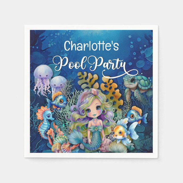 Serviette En Papier Fête de la piscine pour enfants Mermaid (Devant)