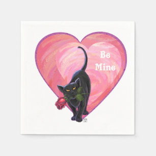 Serviette En Papier Fête de la Saint-Valentin au chat noir