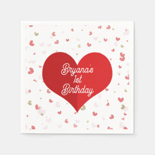 Serviette En Papier Fête de la Saint-Valentin Cœurs Rouges Roses & Or