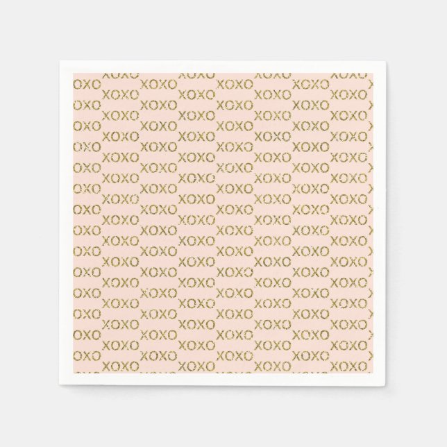 Serviette En Papier Fête de la Saint-Valentin rose et or xoxo (Devant)