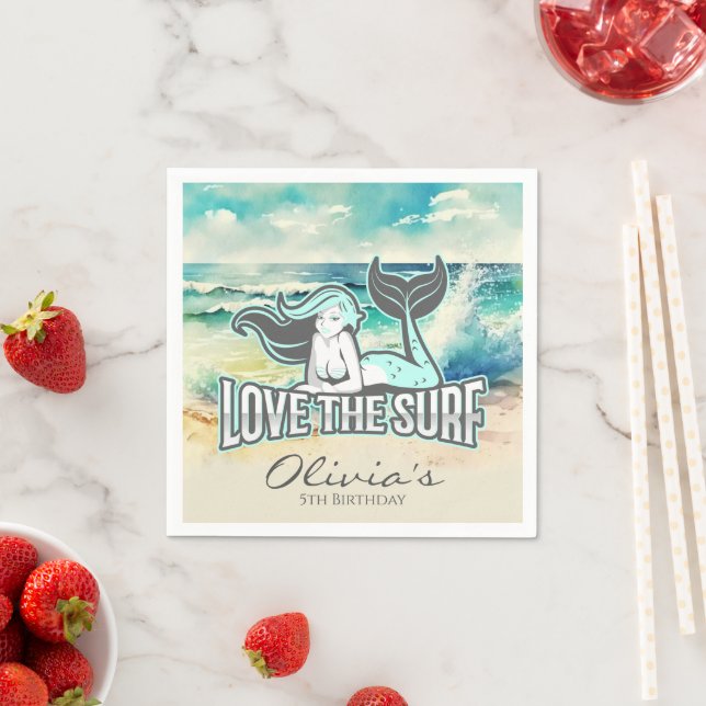 Serviette En Papier Fête de la sirène Aimez le Surf (En situation)