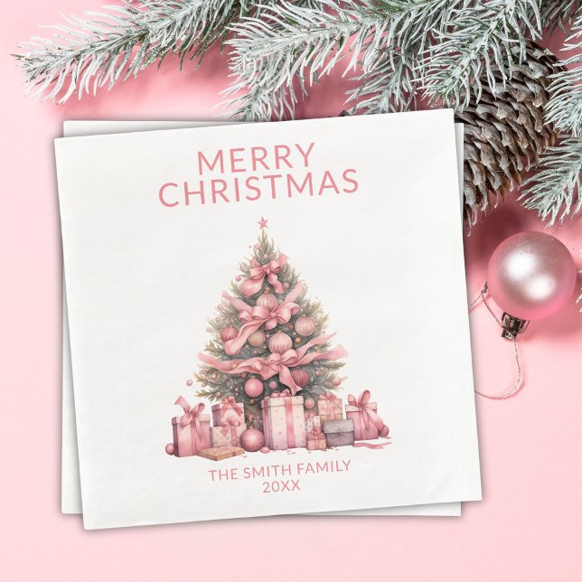 Serviette En Papier Fête de l'arbre de Noël rose (Créateur téléchargé)