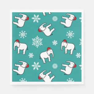 Serviette En Papier Fête de l'Éléphant Blanc de Noël (Sarcelle) Servie