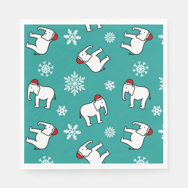 Serviette En Papier Fête de l'Éléphant Blanc de Noël (Sarcelle) Servie (Devant)