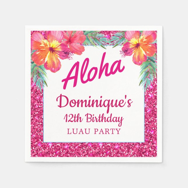 Serviette En Papier Fête de Luau Aloha Paillettes Papier Tropical Hibi (Devant)