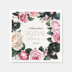 Serviette En Papier Fête de mariage aux roses pastel romantiques