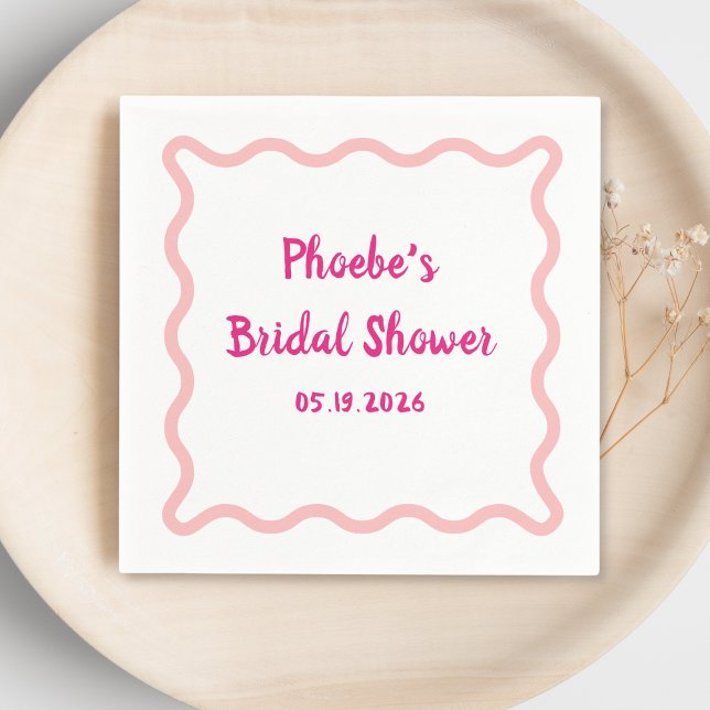 Serviette En Papier Fête de mariage avec bordure ondulée manuscrite fa (Créateur téléchargé)