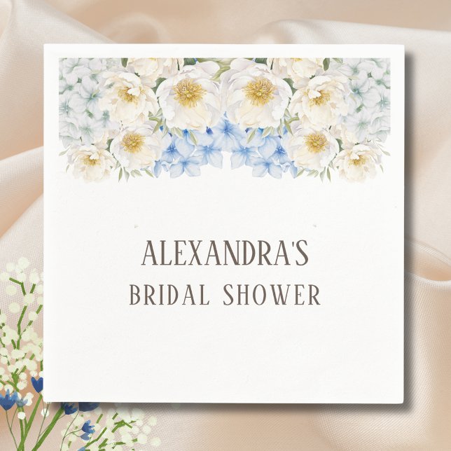 Serviette En Papier Fête de mariage avec hydrangeas bleus et fleurs bl (Créateur téléchargé)