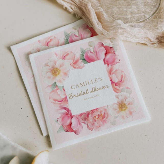 Serviette En Papier Fête de mariage avec jardin floral rose (Chic Pink Floral Bridal Shower Paper Napkins
)