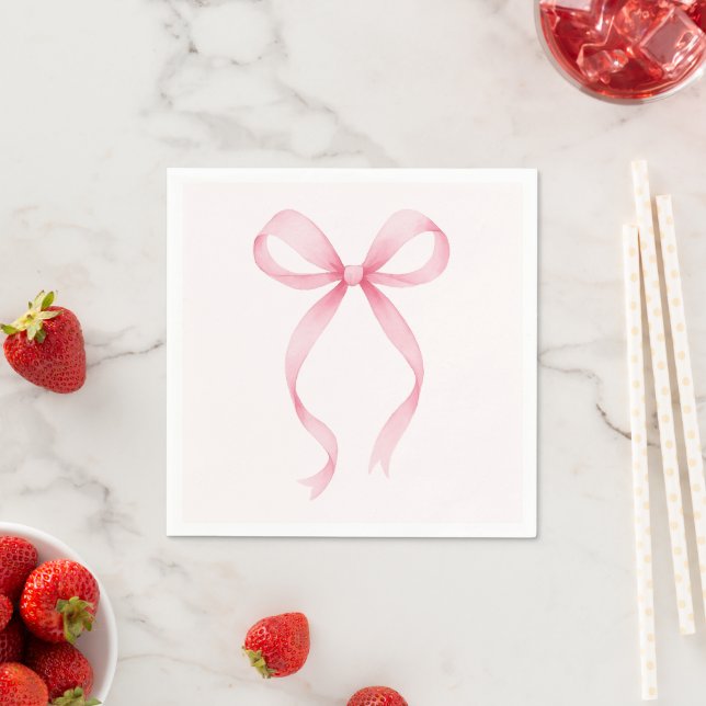 Serviette En Papier Fête de mariage avec un nœud rose (En situation)