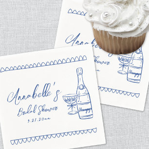 Serviette En Papier Fête de mariage bleu fantaisiste dessinée à la mai