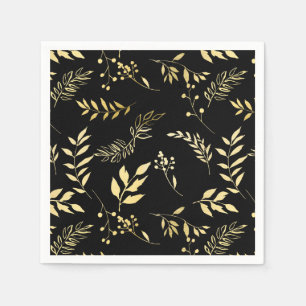 Serviette En Papier Fête de mariage botanique Black & Gold Glamour Gla