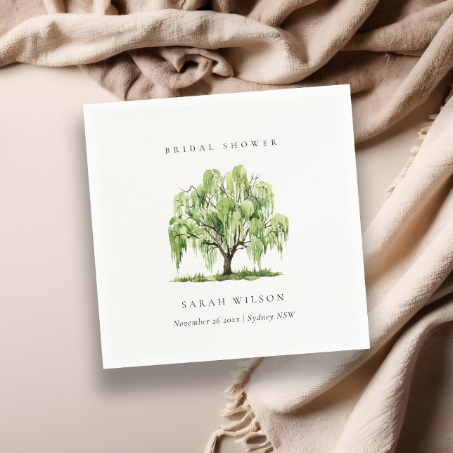 Serviette En Papier Fête de mariage champêtre avec saule à l'aquarelle (Créateur téléchargé)