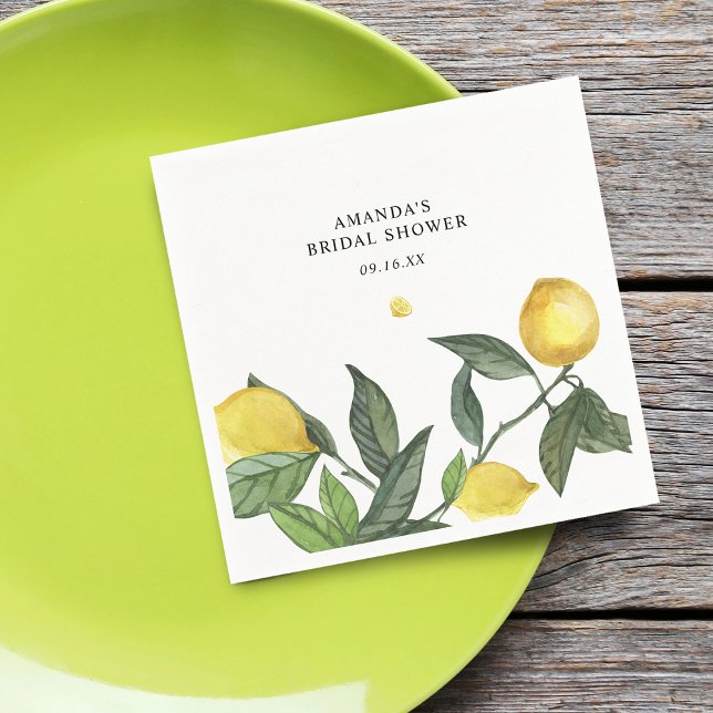 Serviette En Papier Fête de mariage champêtre Citron d'été (Summer Citrus Lemon Greenery Bridal Shower Napkins)