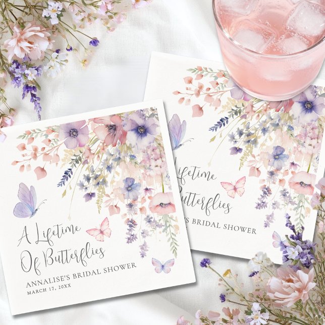 Serviette En Papier Fête de mariage champêtre papillon (Butterfly Wildflower Bridal Shower Napkins)