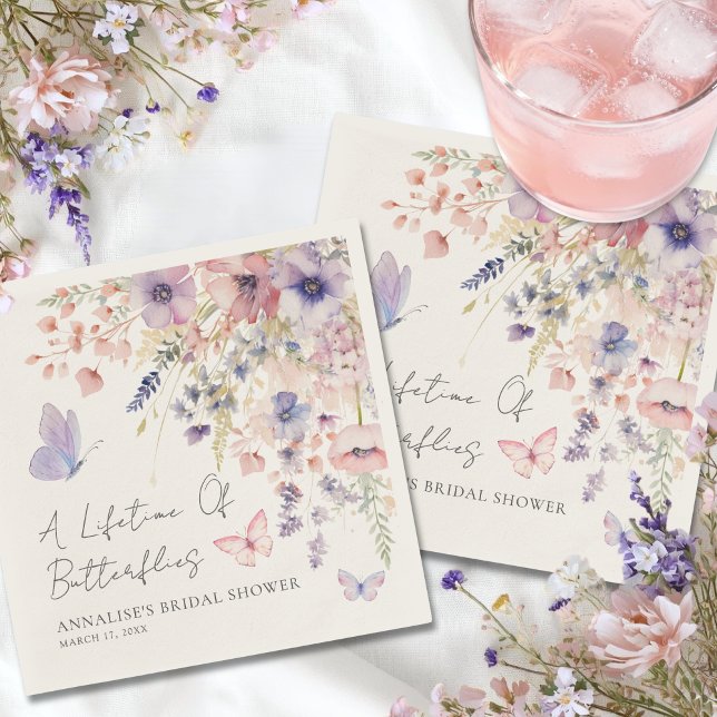 Serviette En Papier Fête de mariage champêtre papillon (Butterfly Wildflower Bridal Shower Napkins)