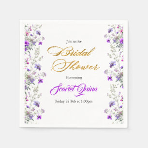 Serviette En Papier Fête de mariage champêtre rose-violet aquarelle