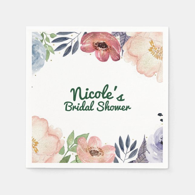 Serviette En Papier Fête de mariage chic en aquarelle florale moderne (Devant)