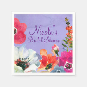Serviette En Papier Fête de mariage chic et pop florale peinte en viol