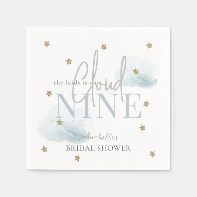 Serviette En Papier Fête de mariage Cloud 9 Gold Stars Aquarelle Bleue (Devant)