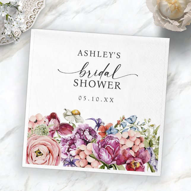 Serviette En Papier Fête de mariage colorée (Bright Jewel Tone Colorful Floral Bridal Shower Napkins by Painted Paperie
)